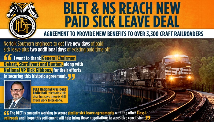BLET and Norfolk Southern reach deal on engineer paid sick leave